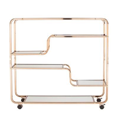 Layalla Art Deco Mirrored Bar Cart | Ashley Furniture HomeStore Midcentury Modern Aesthetic, Metal Bar Top, Mirrored Bar, Mirrored Shelves, Mobile Bar Cart, Champagne Mirror, Metal Bar Cart, Rolling Bar Cart, Mobile Cart