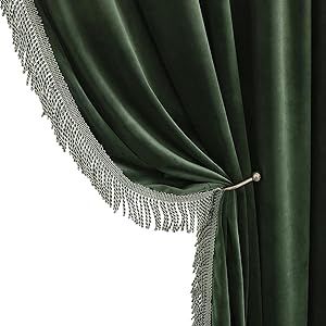 Green Tassels Soft Luxury Room Darkening Velvet Window Curtain Panels for Living Room Bedroom Rod Pocket Design, W52 by L108 inches, 2 Panels Green Velvet Curtains With Sheers, Curtains For Bedroom Window, Black Velvet Curtains, Green And Golden Curtains, Emerald Green Bedroom Curtains & Drapes, Dusty Purple Cwlvet Curtains And Drapea, Victorian Curtains, Window Curtains Bedroom, Curtain For Living Room