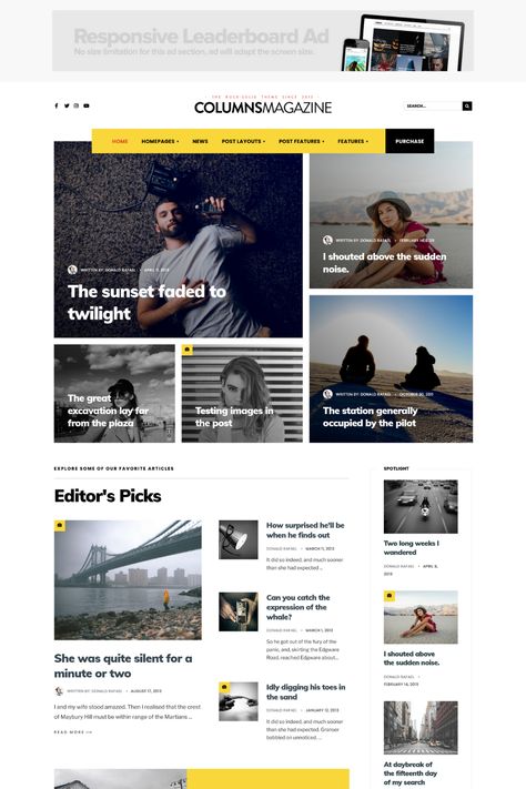 Columns is a stunning magazine and blog theme that is designed to impress your readers. With its sleek and modern design, Columns will make your website stand out from the crowd. This theme is fully responsive and compatible with all major browsers, so your readers can enjoy your content on any device.Columns comes with a range of powerful features that make it easy to customize your website. Personal Blog Website Design, Blog Website Design Inspiration, Blog Design Layout, Blog Design Website, Editorial Web Design, Blog Page Design, Magazine Website Design, Blog Webdesign, Website Magazine