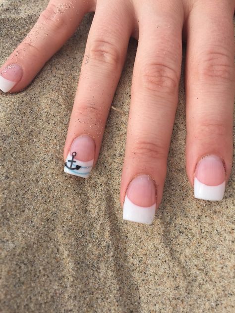 My Summer Beachy Nails! Gel Pink and White French Manicure with a Twist! French Manicure With A Twist, Anchor Nails, Cruise Nails, Nautical Nails, Beachy Nails, Nagel Tips, French Tip Acrylic Nails, French Nail Designs, French Acrylic Nails