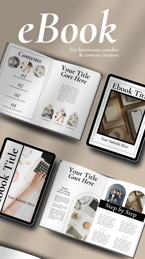 Ebook template in Canva, fully editable and customisable. Ideal for small businesses, coaches, content creators, bloggers, online businesses, VAs, designers, freelancers and more. Use to create printed books, PDF eBooks, magazines, lead magnets, pricing guides, client onboarding books and so much more. What you get when you buy: 40 pages, including multiple cover pages, what to expect, services, step by step, numbered lists, checklists, and much more, to help you promote your business. Ebook Designs Cover, E Book Design, Ebook Business, Client Onboarding, Canva Ebook, Business Ebook, Pricing Guides, Books Pdf, Ebook Template