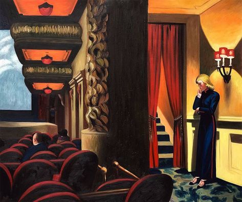 Edward Hopper -New York Movie, 1939 🎥🎭🎟 http://bit.ly/2pl26LB Edward Hopper New York, Movie Canvas Painting, Edward Hopper Paintings, Hopper Art, New York Movie, American Realism, Istoria Artei, Galleria D'arte, Trainspotting