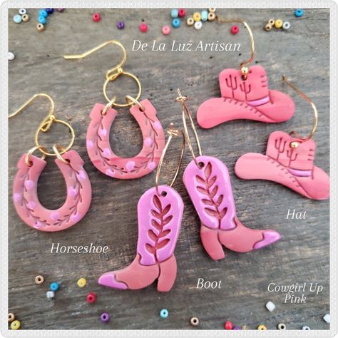 Cowgirl Up - Pink Cowgirl Polymer Clay Earrings, Horseshoe, Cowboy Hat, Cowboy Boots, Rodeo, Summer, Ranch, Farmhouse, Texas, Barbie Pink Horseshoe Cowboy, Horseshoe Gifts, Polymer Clay Magnet, Ranch Farmhouse, Pink Cowboy Boots, Horseshoe Jewelry, Diy Earrings Polymer Clay, Horse Earrings, Chapeau Cowboy