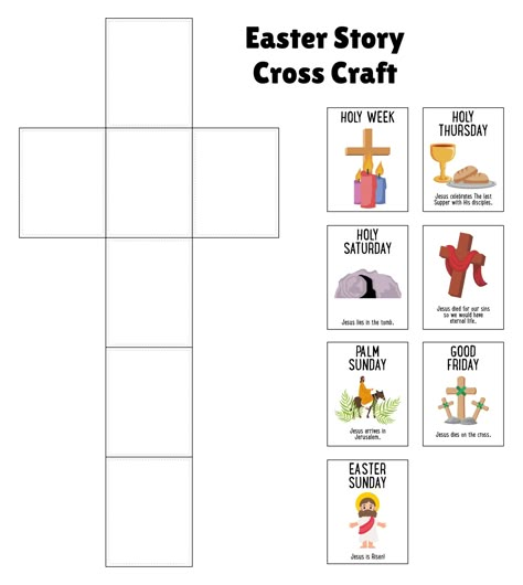 Printable Easter Story Cross Craft Easter Story For Kids Sunday School Free Printables, Free Easter Printables Christian, Holy Week Activities For Kids, Easter Story For Preschoolers, Resurrection Crafts For Kids, Easter Crafts For Church, Easter Christian Crafts, Holy Week For Kids, Lent Crafts