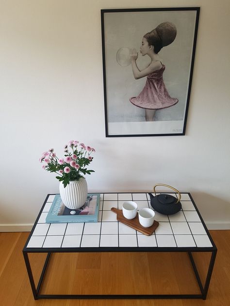 White Tile Table, Little Beach House, Diy Home Interior, Diy Recycled Projects, Tile Furniture, Tile Table, Pastel Room, Diy Furniture Renovation, Rental Decorating