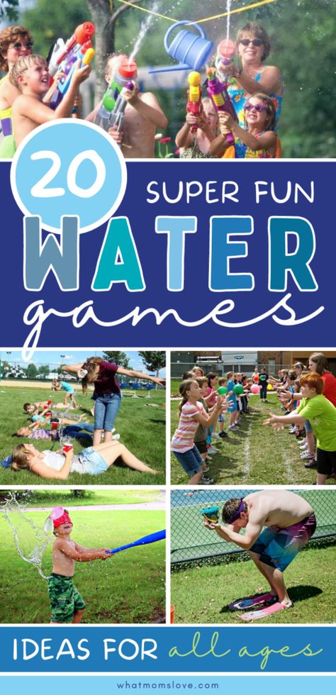 Fun Outdoor Water Games for kids, teens and adults. These party games are perfect to play in your backyard for birthday parties, family reunions Fun Water Games, Water Balloon Games, Outdoor Water Games, Outdoor Party Games, Balloon Games, Water Games For Kids, Fun Summer Activities, Water Games, Water Party