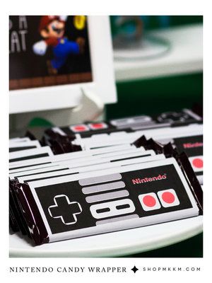 Free printable nintendo candy wrappers for a video game themed birthday #mkkmdesigns Super Mario Printables, Mario Printables, Mario Kart Party, Video Game Party Decorations, Nintendo Party, Super Mario Bros Birthday Party, Mario E Luigi, Super Mario Bros Party, Video Games Birthday Party