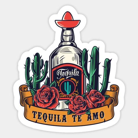 Tequila Poster, Tequila Label, Mexican Graphic Design, Tattoo Colors, Tequila Rose, Themed Cafes, Logos Ideas, Hens Party, Vector Illustration Design