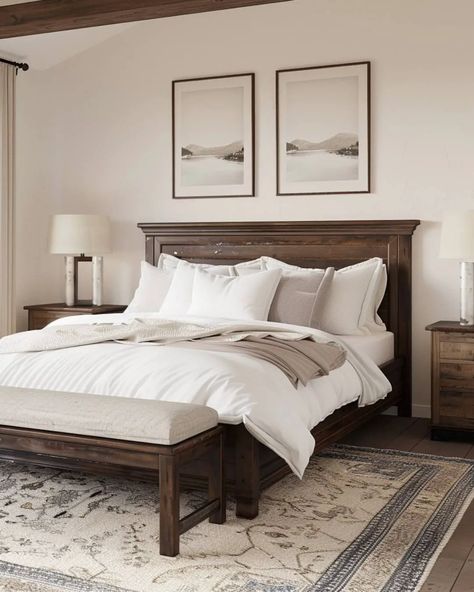 43 Dark Bedroom Furniture with Light Bedding - Home Soils Neutral Bedding Dark Headboard, Master With Dark Wood Furniture, Dark Cherry Bedroom Furniture, Light Bedroom With Dark Furniture, Dark Headboard Bedroom Ideas, Master Bedrooms With Dark Wood Furniture, Master Bedrooms Dark Wood Furniture, Decorating With Dark Furniture, Boho Bedroom With Dark Wood Furniture