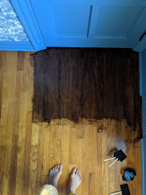 How to refresh wood floors using gel stain | Real Homes Staining Hardwood Floors, Diy Kitchen Flooring, Refinish Stairs, Paint Stained Wood, Painted Hardwood Floors, Staining Wood Floors, Diy Hardwood Floors, Wood Floor Repair, Refinish Wood Floors