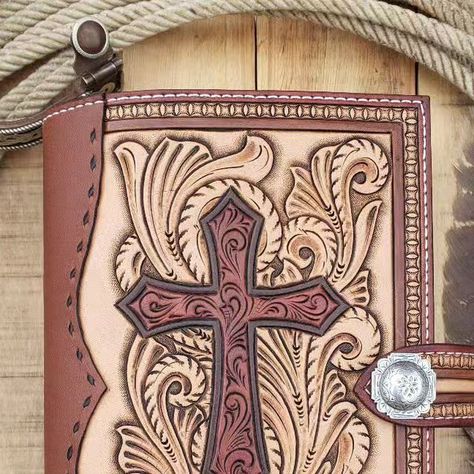 Tooled Bible Cover, Leather Bible Cover Handmade, Tooled Leather Bible Cover, Tooled Leather Cross, Custom Bible Cover, Handmade Leather Work, Leather Notepad, Leather Padfolio, Leather Bible Cover