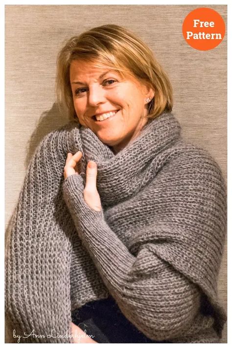 Wrap with Sleeves & Thumbhole Free Knitting Pattern Wrap Sweater Pattern, Free Knit Shawl Patterns, Knit Wrap Pattern, Shrug Knitting Pattern, Shrug Crochet, Knitting Patterns Free Scarf, Shrug Pattern, Knit Cardigan Pattern, Knit Shrug