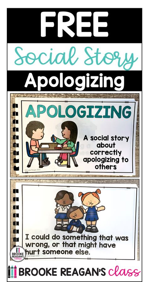 Free social story teaching students about how to correctly apologize. Social Stories Free, Preschool Social Skills, Social Skills Lessons, Teaching Classroom Management, Social Emotional Activities, Social Story, Social Skills Activities, Classroom Behavior Management, Teaching Social Skills