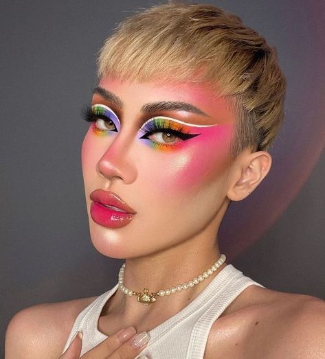 Drag Pride Makeup, Drag Queen Makeup Tutorial, Men Wearing Makeup, Catwalk Makeup, Competition Makeup, Best Haircuts For Women, Rainbow Eye Makeup, Drag Make-up, Drag Queen Makeup