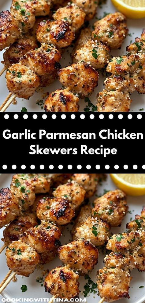 Craving a delicious and easy dinner? These Garlic Parmesan Chicken Skewers are the perfect solution. With their mouthwatering flavor and quick prep time, they make for a fantastic family dinner idea any night of the week. Easy Chicken Crockpot Recipes Healthy, Crockpot Recipes Healthy Chicken, Chicken On Skewers, Easy Chicken Crockpot, Healthy Chicken Meals, Juicy Chicken Breast Recipes, Garlic Parmesan Chicken Skewers, Parmesan Chicken Skewers, Juicy Chicken Breast