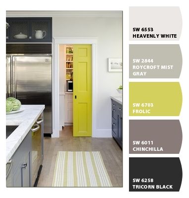 Chartreuse Paint Color, Classroom Palette, Chartreuse Paint, Painted Pantry, Sherwin Williams Color Palette, Paint Color Combos, Kitchen Favorites, Paint Palettes, Paint Color Ideas