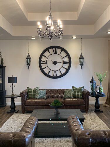 Wall Clock Decor Living Room, Clock Living Room, Casa Country, Clock Wall, Farmhouse Decor Living Room, Large Clock, Living Room Style, Clock Wall Decor, Farmhouse Living