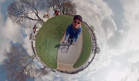 tiny-planet-panorama-video-by-jonas-ginter 360 Degree Photography, Smartphone Hacks, Weird Gif, Fish Eye Lens, Gopro Camera, Go Pro, Tiny World, Make A Video, Out Of This World