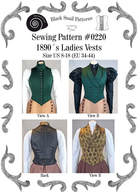 Black Snail Patterns - from past to present Fan Skirt, Ladies Vests, Ladies Waistcoat, Waistcoat Pattern, Vest Sewing Pattern, Narrow Waist, Couture Mode, Steampunk Costume, Victorian Women