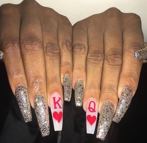 nyshlanyonce ✨ Queen Of Hearts Nails, Anniversary Nails, Hearts Nails, Queen Nails, Elegant Nail Designs, King And Queen, Nails Desing, Elegant Nails, Luxury Nails