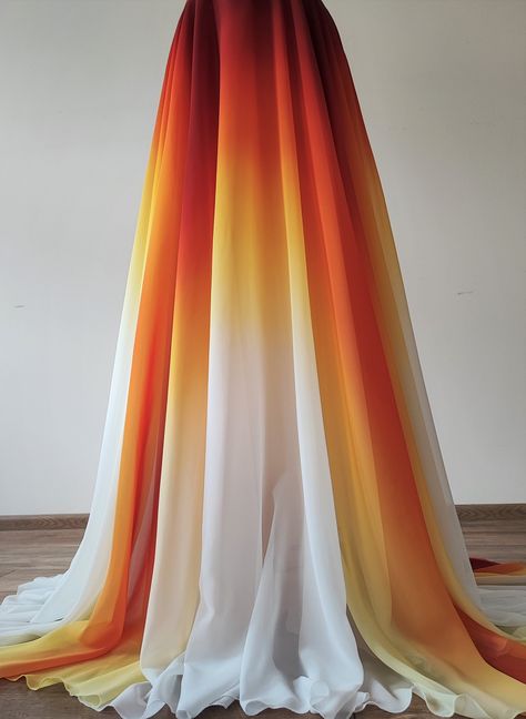 NEW Hand painted ombre wedding skirt.Sunset wedding skirt.Colorful skirt.Maxi skirt.Chiffon skirt or silk of choice - coming soon Choose fabric - fine chiffon, french chiffon or silk. Ombre colors of your choice. Be NOTED!  It takes at least 4 - 5 months to make this painted skirt model. When ordering on Etsy the table gives the longest period of two months. Please have in mind the necessary period of making it.  ✄----------------------- This skirt will be custom made to best fit each unique bod Orange Chiffon Wedding Dress, Ombre Lengha, Ombre Wedding Dress Orange, Amber Yellow/orange Boho Wedding Dress, Ombre Wedding Dresses, Sunset Orange Wedding, Dip Dyed Wedding Dress Ombre, Floral Ombre Wedding Dress, Orange Wedding Dress