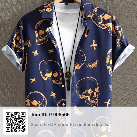 Summer Shirts Men, Skull Print, Beach Shirts, Cool Clothes, Short Sleeve Button Up, Character Outfits, Casual Elegance, Shirt Pattern, Look Cool