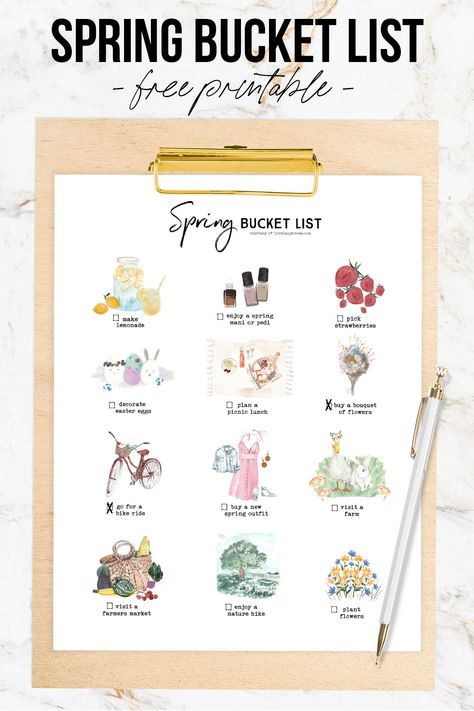 Spring First Day, Spring Bucket List, Printable Bucket List, Picnic Lunches, Spring Printables, Spring Fun, Spring Mood, Sharpie Marker, First Day Of Spring