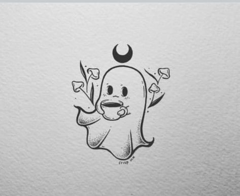 Simple Halloween Drawings, Halloween Drawings Ideas, Easy Halloween Drawings, Halloween Drawing Ideas, Mushroom Tattoos, Ghost Tattoo, Witch Tattoo, Monthly Crafts, Spooky Tattoos