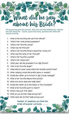 What Did He Say, Bridal Shower Questions, Couple Shower Games, Bridal Shower Inspo, Fun Bridal Shower Games, Bridal Shower Activities, Couple Wedding Shower, Bridal Shower Planning, Bridal Games