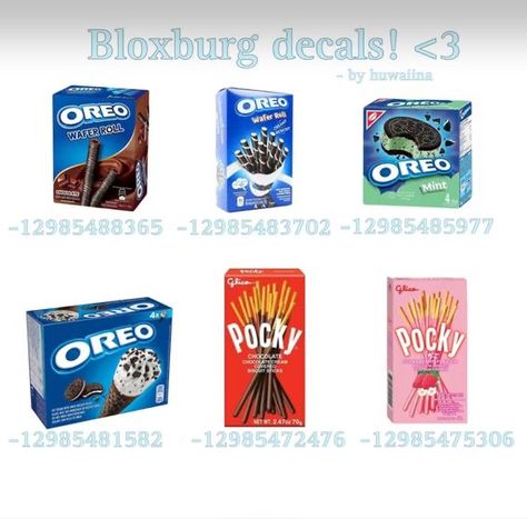 Snacks Bloxburg Codes, Cute Food Decals Bloxburg, Bloxburg School Lunch Menu Decals, Bloxburg Lunch Menu Decals, Bloxburg Transparent Decals Food, Food Id Codes For Bloxburg, Roblox Food Decal Codes, Bloxburg Candy Decals Codes, 7 Eleven Bloxburg Decals