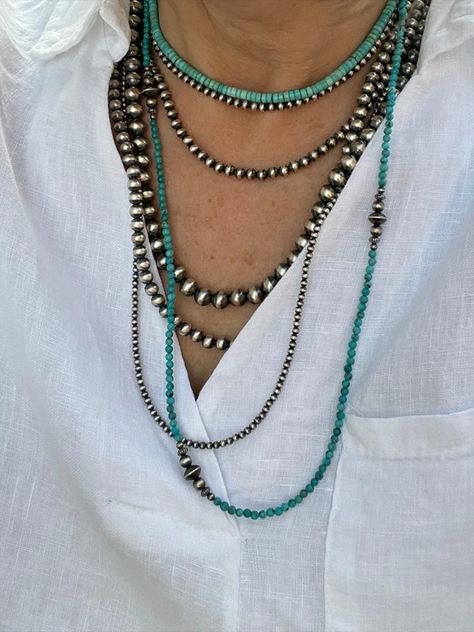 Layered Navajo Pearls, Elk Ivory Jewelry, Necklace Stacks, Southwestern Fashion, South Western Style, Ivory Jewelry, Elk Ivory, Boho Style Necklaces, Leather Jewels