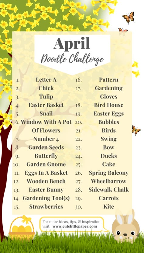 April Painting Ideas, March Drawing Challenge, Spring Drawing Challenge, April Drawing Challenge 2024, May Art Challenge, April Drawings, April Art Challenge 2024, Art Challenge Ideas, April Drawing Prompts