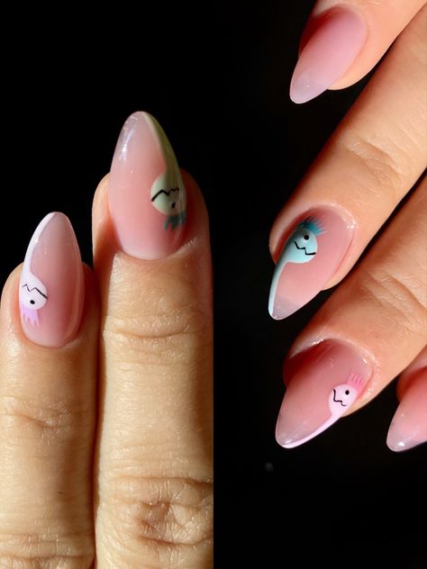 Nude Nails Almond, Dino Nails, Funny Nails, Cute Almond Nails, Acrylic Nails Almond Shape, Lily Nails, Nails Painted, Nails Summer Nails, Retro Nails