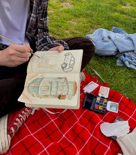 Drawing Date Aesthetic, Picnic Sketch, Picnic Drawing, Watercolor Picnic, Art Picnic, Painting Picnic, Picnic Art, Aesthetic Sketchbook, Serenity Art