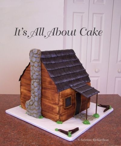 Hunting+Cabin+Cake+By+sbrina+on+CakeCentral.com Log Cabin Cake, Cabin Cake, Golf Course Cake, Boys Birthday Cakes, Camo Cakes, Architecture Cake, Piano Cakes, Beach Cakes, House Cake