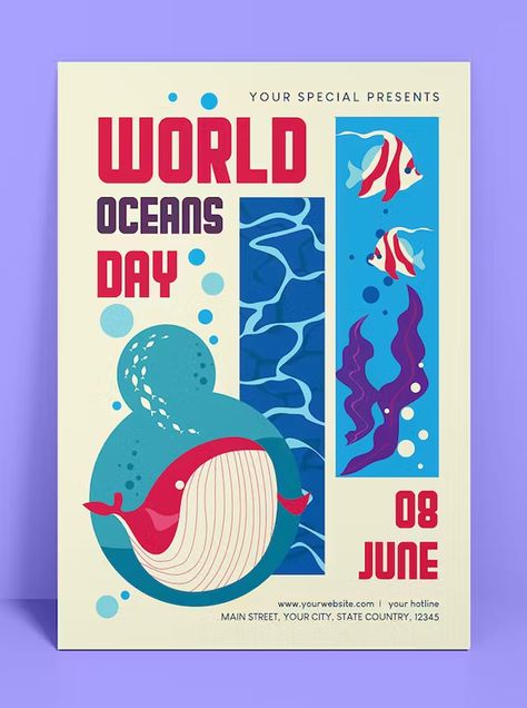 World Ocean Day Flyer Template AI, EPS, PSD Underwater Poster Design, Aquarium Poster Design, Quarter Page Ad Design, Aquarium Graphic Design, Ocean Poster Design, World Ocean Day Poster, Ocean Graphic Design, Ocean Posters, Grpahic Design