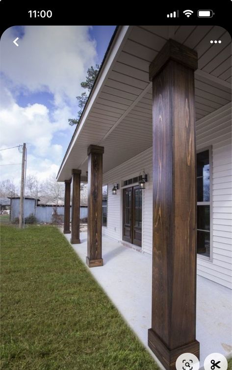 Columns On Front Porch, Porch With Columns, Front Porch Pillars, Porch Pillars, Column Ideas, Exterior Columns, Front Porch Columns, Outdoor Columns, Mobile Home Exteriors