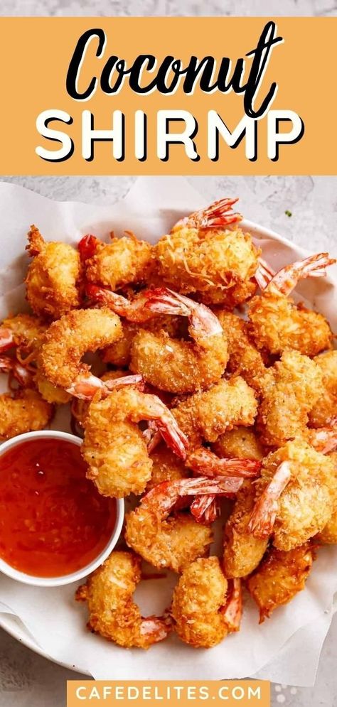 This Coconut Shrimp has an irresistible, guaranteed crunch in every bite. Super crispy on the outside, succulent shrimp on the inside, coconut shrimp is always a crowd pleaser. The shrimp is dipped in batter and rolled in an aromatic blend of shredded coconut and Panko breadcrumbs. A crispy, fried appetizer that is so easy and incredibly delicious! Shrimp Batter, Coconut Shrimp Recipe, Coconut Shrimp Recipes, Seafood Recipes Healthy, Shrimp Dinner, Fried Fish Recipes, Healthiest Seafood, Easy Seafood Recipes, Sweet Chili Sauce