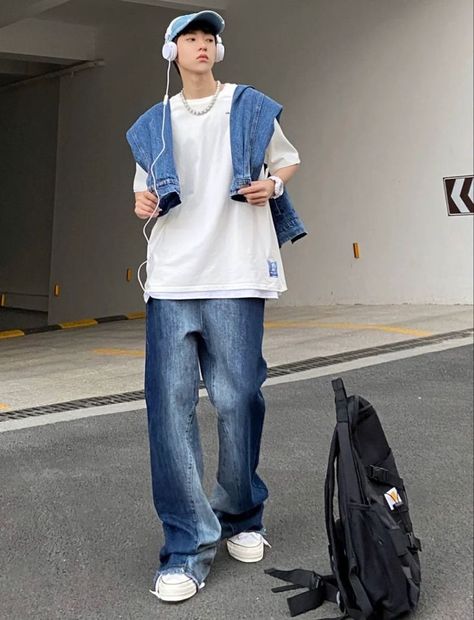 Chinese Fashion Men, Comfy Korean Outfits, Y2k Outfits Men, Korean Street Fashion Men, Denim Outfit Men, Chinese Fashion Street, Streetwear For Men, Trendy Boy Outfits, Outfits Streetwear