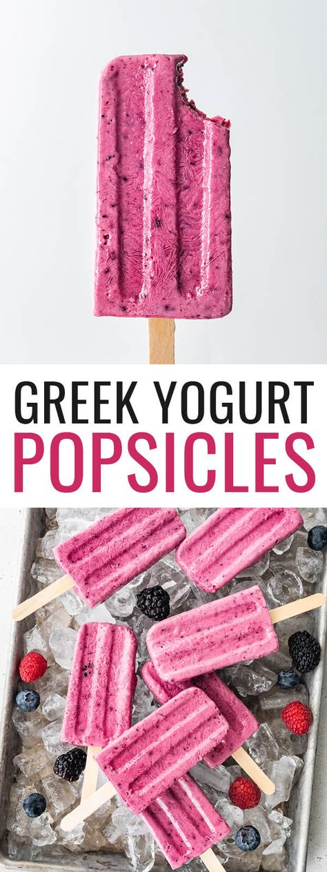 Make healthy Greek yogurt popsicles with just 3 simple ingredients: Greek yogurt, honey and fresh fruit. They're refreshing, easy to make and the perfect summertime treat that both kids and adults will love! Mixed Berry Popsicles, Blueberry Yogurt Popsicles, Strawberry Yogurt Popsicles, Greek Yogurt Popsicles, Berry Popsicles, Berry Yogurt, Yogurt Popsicles, Healthy Greek Yogurt, Fruit Popsicles