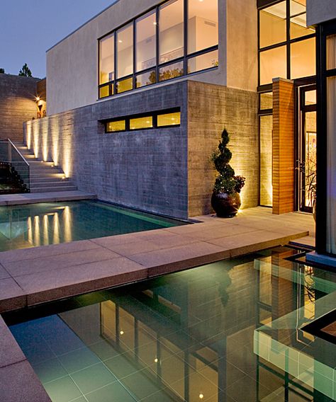 This custom reflecting pool was constructed by the experts at Colorado Pools Unlimited. Exterior Facade, House Extension, Modern Mansion, Pool Design, Length Mirror, Puffy Heart, House Goals, Futuristic Architecture, Modern Exterior