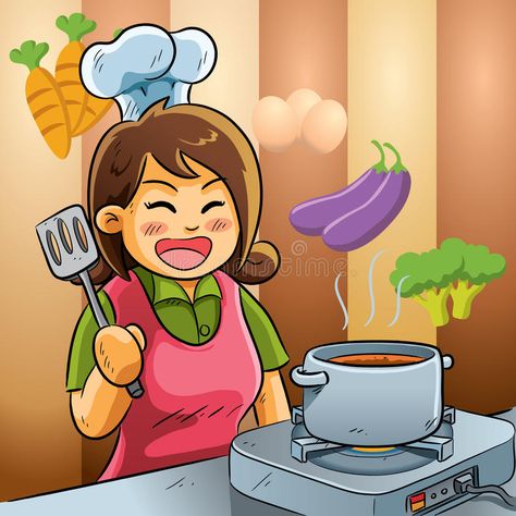 Mommy Love Cooking. Mommy is cooking for food #Sponsored , #Sponsored, #PAID, #Love, #cooking, #Cooking, #Mommy Mother Cooking Cartoon, People Cooking Illustration, Mom Cooking Illustration, Mommy Drawing, Carrot Cartoon, Cooking Clipart, Illustration Kitchen, Cartoon Mom, Happy Illustration