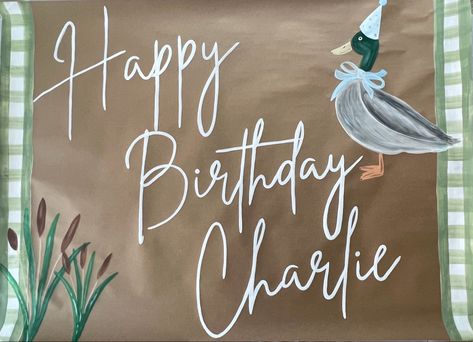 Duck Theme Party Ideas, Paper Banners Ideas Diy, Painted Signs On Brown Paper, Mallard Duck Birthday Party, Painted Banner Ideas, Puppy Themed Party, Anniversary Gift Ideas For Him Boyfriend, Painted Banners, 2nd Birthday Pictures