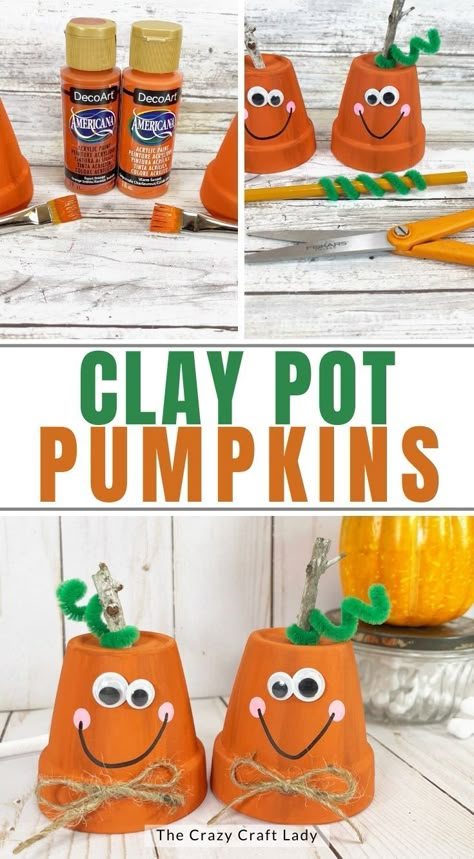 Kids Flower Pot Craft, Fall Painted Terra Cotta Pots, Pumpkin Terra Cotta Pot, Pumpkin Clay Pots, Clay Pot Halloween Crafts, Mini Terra Cotta Pot Crafts Diy Projects, Salt Dough Pumpkins, Fall Clay Pot Crafts, Tiny Terracotta Pot Crafts