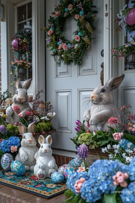 easter-porch-decor-ideas-10 Easter Porch Decor Outdoor, Easter Porch, Bunny Cushion, Easter Foods, Easter Porch Decor, Easter Mantle, Easter Egg Basket, Easter Craft Decorations, Serbian Recipes