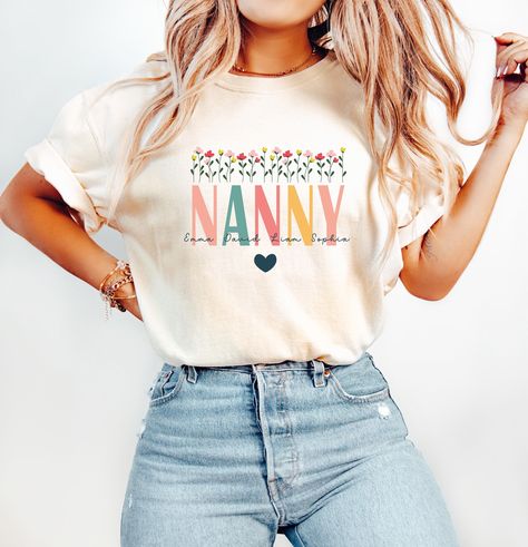 Nanny Shirt, Nanny Floral Wild Flower Tshirt, Custom Shirt for Nanny Mothers Day Grandma Gift, Nanny Shirt With Grandkid Names Nanny Shirt Nanny Shirts, Nanny Shirt, Mothers Day Grandma, Gift For Nanny, Tshirt Custom, Grandma Gift, Custom Shirt, Wild Flower, Nanny