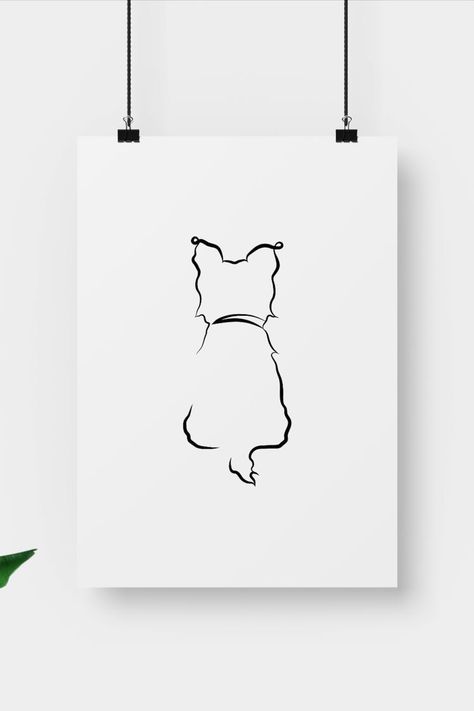 Tattoos Line Art, Yorkie Painting, Small Dog Tattoos, One Line Tattoo, Dog Memorial Tattoos, Dog Outline, Valentines Watercolor, Dog Line Art, Pillow Ideas