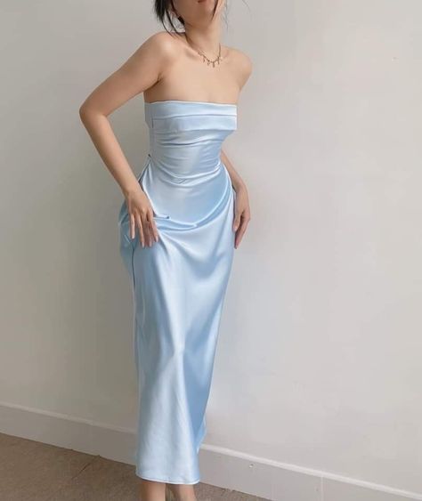 Blue Satin Prom Dress, Ankle Length Prom Dress, Rose Prom Dress, Sky Blue Prom Dress, Custom Flower Girl Dress, Camila Morrone, Strapless Prom Dress, Light Sky Blue, Long Light