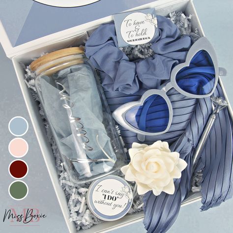 Bridesmaid Proposal Gift Box This is the perfect proposal gift box for bridesmaids, maid of honor, matron of honor, jr. bridesmaid, flower girl, mother of the bride, mother of the groom, etc. OCCASION: Bridesmaid Gift Box, Maid of Honor Gift Box, Matron of Honor Gift Box, Team Bride Gifts, Bride Squad Gift Box, Bride Tribe Gifts, Happy Birthday Gift Box, Hen Party, Custom Birthday Gift Box, Gift for her, Birthday Gift Ideas, Sister Gift, Bridal Shower Gift, Godmother Proposal Box, Mom Birthday G Box For Bridesmaids, Yemeni Wedding, Gift Ideas Sister, Boho Bridal Party, Her Birthday Gift Ideas, Congrats Gifts, Jr Bridesmaid, Blue Wedding Decorations, Godmother Proposal