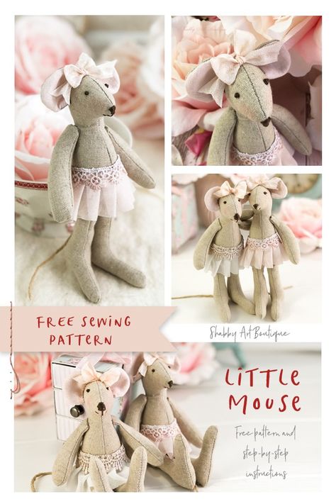 Shabby Art Boutique, Maileg Dolls, Diy Rag Dolls, Fabric Doll Pattern, Doll Patterns Free, Art Boutique, Diy Doll Miniatures, Rag Doll Pattern, Animal Sewing Patterns